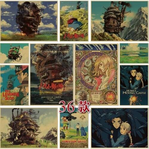 Hayao Miyazaki Animation Collection Howl Moving Castle Classic Kraft Paper Cafe Bar Poster Retro Wall Sticker