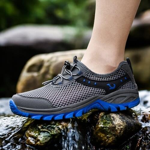 Men Upstream Mesh Shoes Summer Outdoor Waterproof Non-slip Quick Dry Breathable Hiking Wading Shoes Casual Sport Shoe 38-47
