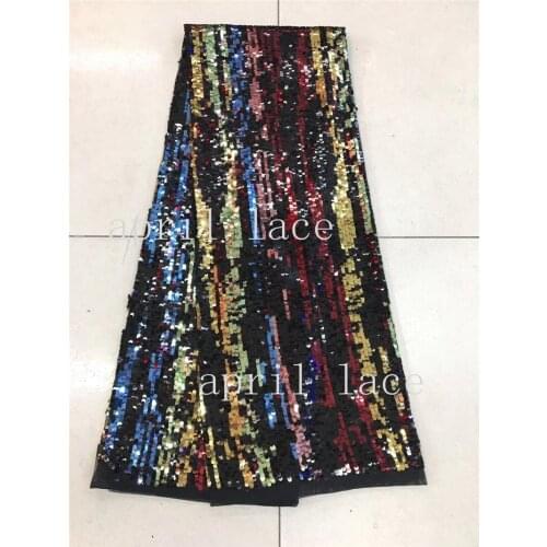 2018 new stock zpp008# 5 yards luxury mix color sequin embroidery tull mesh african lace for sawing bridal wedding dress