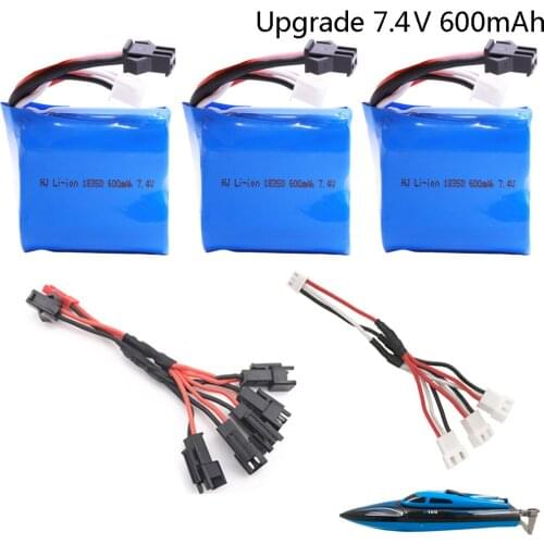 Upgrade 7.4V 600mAh Li-ion battery with cable set for H100 H102 S1 S2 S3 S4 S5 High Speed RC boat Li-ion 7.4v Battery SM