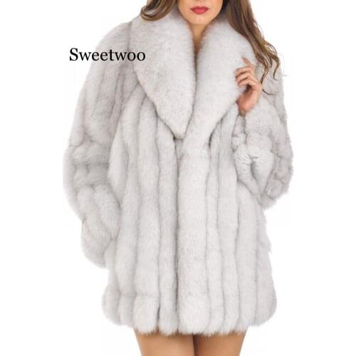 Hot Sale New Arrival Winter Lapel Faux Fur Coat Fashion Celebrity Evening Party Elegant Women Outerwear Warm Coat Thick Jacket
