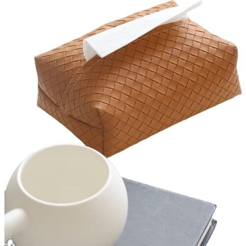 Weaving Leather Tissue Car Tabletop Containing Leather Tray storage box organizer Bedroom Restaurant Napkin Carton storage box
