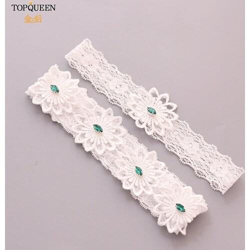 TOPQUEEN 2pcs/Set Wedding Garters Lace Embroidery Floral Sexy Garters for Women/Bride Green rhinestone Princess Garter TH27 TH28