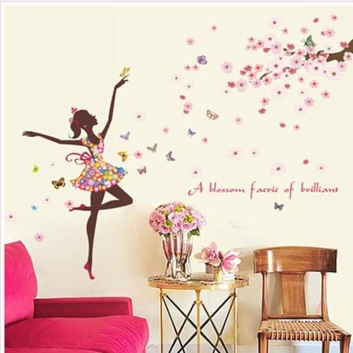 Romantic flower fairy Wall Stickers Self-adhesive Removable Decal For Bedroom Living Room TV Background Romantic Decor Wallpaper