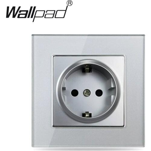 Silver Glass EU Socket Round Back Wallpad Crystal Glass 220V AC 16A German Schoku Wall EU Electrical Wall Power Socket CE