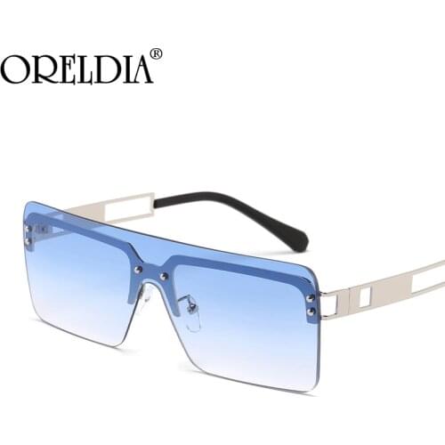 Large Frame Square One Piece Sunglasses 2021 Women Men Flat Top Rimless Sun Glasses Lady Luxury Brand Metal Frame Eyewear UV400