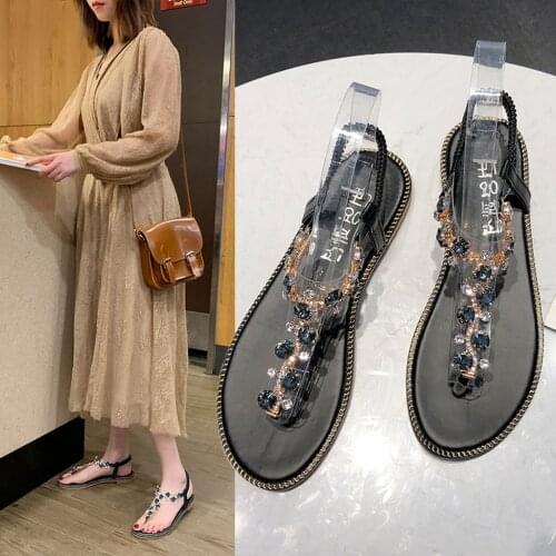 Rhinestone Toe Ring Summer Flat Sandals Women Ladies Fashion Crystal Rhinestone Flat Ring Toe Slipppers Flip Flops Shoes Zapatos