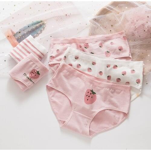 Cartoon Women Panties Girl Pink Strawberry Cute Underwear Soft Physical Cotton Panties Briefs Female Lingerie NK70