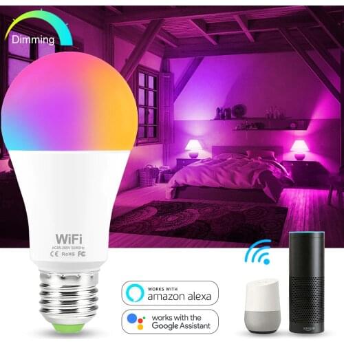 15W RGB Smart Light Bulb Work with Alexa Google Home E27 B22 WiFi Multicolor Dimmable LED Light Bulbs White + RGB Wake Up Light