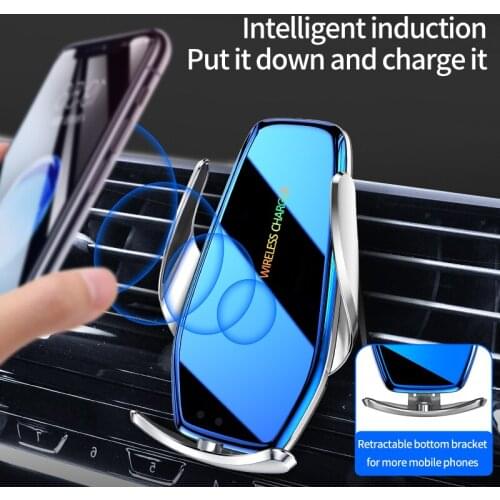 Magic Clip Phone Holder Car Wireless Charger With Colorful 3D Glass Induction Electric Opening and Closing Cell Phone Holder