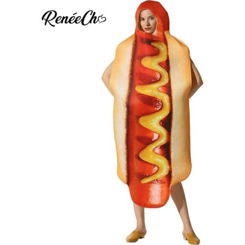 Reneecho Funny 3D Print Sausage Costume Women Hot Dog Costume Hotdog Cosplay Carnival Party
