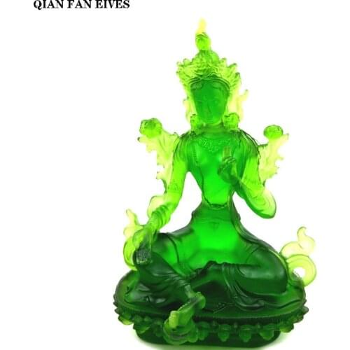 Green Tara Buddha Statue Modern handmade art sculpture Liuli figures Buddhist ornaments Home Feng Shui Decoration Statue