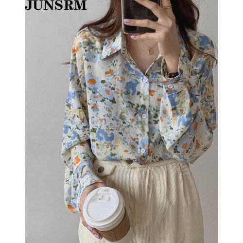 Chic Korean Single Breasted Cardigans Blouse Women Long Sleeve Sunscreen Lapel Shirts Harajuku Style Print Blouses Female Tops