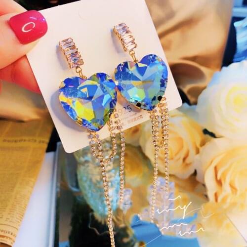 Korean Rhinestone Love Heart Flower Dangle Earrings Long Water Drop Crystal Jewelry Pendientes For Women Fashion