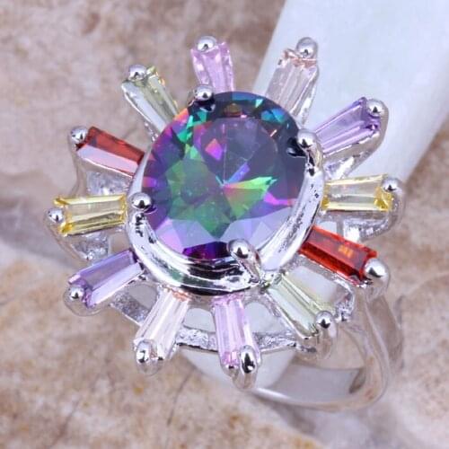 Smooth Rainbow Cubic Zirconia Multigem Silver Plated Womens Ring Size 6 / 7 / 8 / 9 E781