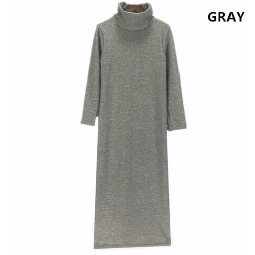 2020 Women Winter Thicken Warm Long dress Turtleneck Maxi Dress With Velvet Solid Straight dress Vestidos plus size S-6XL