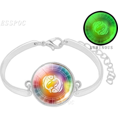 12 Constellation Bracelets Birthday Gift For Her Gemini Leo Capricorn Glass Cabochon Zodiac Sign Bracelet Bangle Jewelry