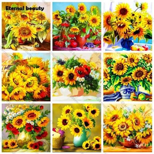 5D Diamond Painting Sunflowers Diamond Embroidery Wall Art Pictures of Rhinestones Mosaic Handmade Gift for Home Wall Decoration