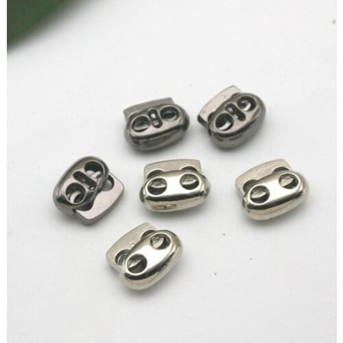 60pcs/lot small oval metal alloy stoppers toggle cord locks Drawstring lock with two holes silver / black STP-018