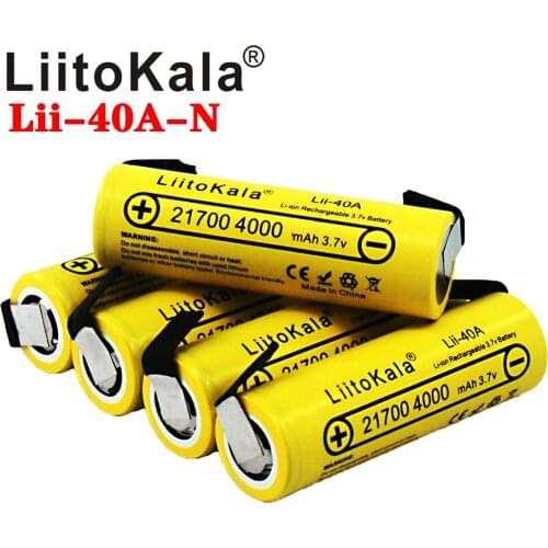LiitoKala Lii-40A 21700 4000mAh Li-Ni Battery 3.7V 40A for High discharge Mod / Kit 3.7V 15A power +DIY Nicke