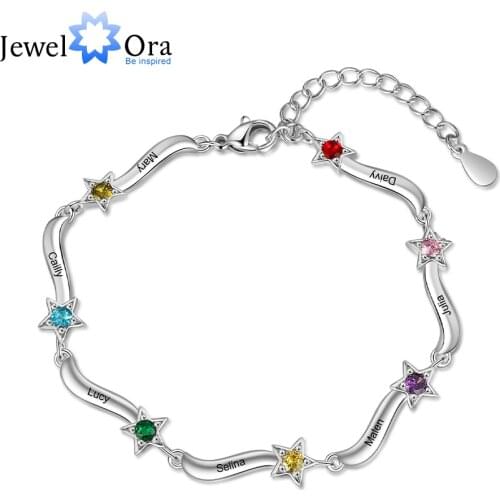 JewelOra Customized 2-7 Name Engraving Mothers Bracelet Personalized Inlaid Birthstone Star Bracelets for Women Gift for Mom