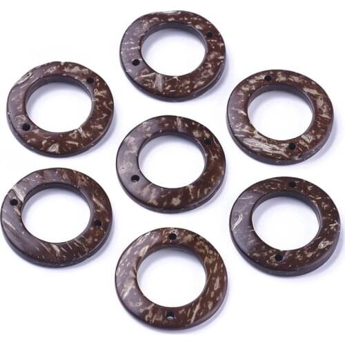 50pcs Wood Coconut Ring Links for DIY Wooden Jewelry Making Crafts Coffee 30x4mm Hole: 2mm