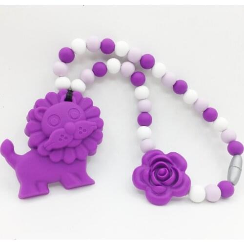Baby teether Silicone lion Teething Carrier toys BPA Free silicone teether toys for children,baby Rose Flower beads pendants