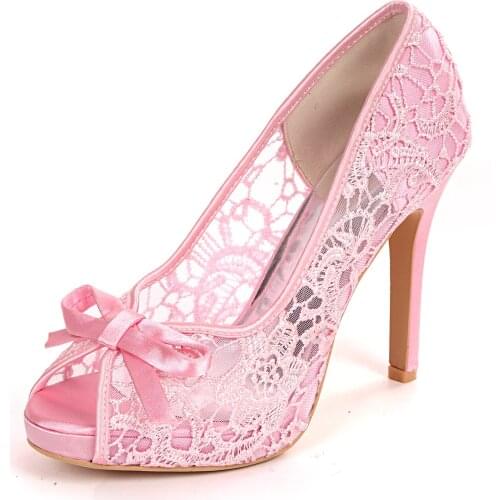 Elegant Lace Platform High Heels Open Toe Bridal Wedding Shoes with Bowknot Sweet Stelitto Dating Birthday Party Prom Princess