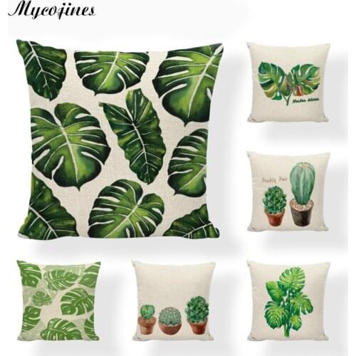 Elegant Monstera Cactus Cushion Cover Minimalist Watercolor Tropical Plants Pillow Cover Couch Linen Yellow Striped Pillowcase