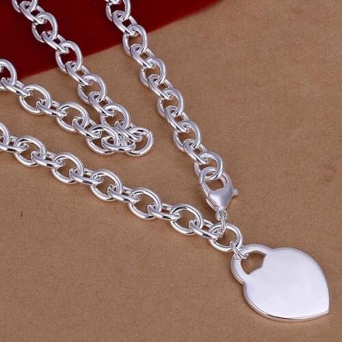N242 925 Hot Selling silver Necklace, 925 silver Pendant fashion jewelry Heart Thick Chain Necklace /akhajboa aklajbsa