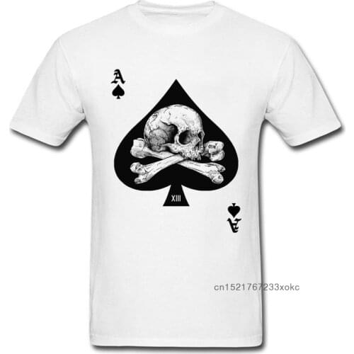Custom Ace of Spades T Shirt 2018 T-shirt Men Skull Tshirt Poker Card Clothes Hip Hop Tops Vintage Retro Tees Cotton White