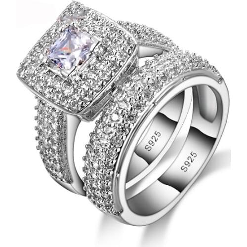 Bling Bling CZ Crystal Bijoux Luxury 925 Sterling Silver Wedding Engagement Rings Sets Lady Ring Promise Jewelry Lovers Gift