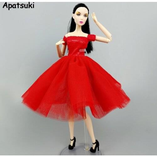 Red Fashion Doll Clothes For Barbie Doll Dress Gown Off Shoulder Short Dresses For Barbie Outfits 1/6 Dolls Accessories Kid Toys