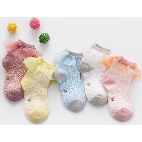 5pair/lot Anyongzu Girls Summer Cotton Lace New Mesh Children Socks Thin Baby Girl Sock Bud silk Kids Socks Cotton