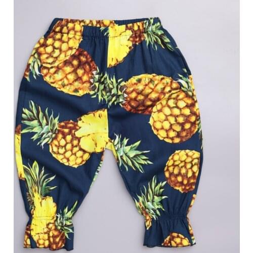 1-9 Yrs Flower Calf-length Pants For Girls Toddler Kid baby Clothes Summer Loose Floral Print Cute Sweet Cotton Cropped Trousers