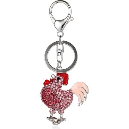 Cock, chicken key chain crystal rhinestone animal metal key chain key ring women bag ysk027 pendant jewelry