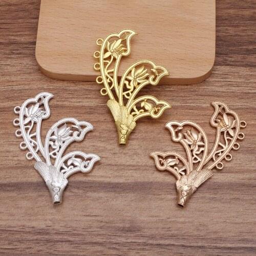 10 Pieces 65*41mm Metal Flower Ancient Style Bride Hair Accessories Making Materials Diy Jewelry Making
