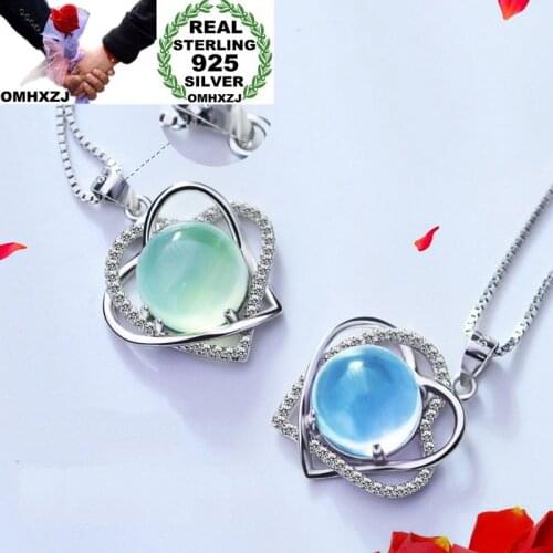 MHXZJ Wholesale European Fashion Woman Man Party Gift Heart Prehnite Zircon S925 Sterling Silver Necklace Pendant Charm CA159