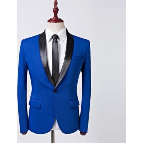 Korean style mens suit blue jacket business single wedding dress host formal clothing blaizer masculino veste homme luxe