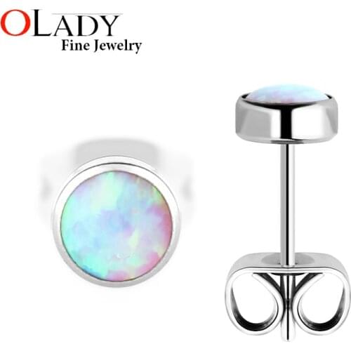 New 5MM Stud Earrings [ 100% Titanium G23 ] Opal For Girls Anti-allergic Earrings Fashion Jewelry