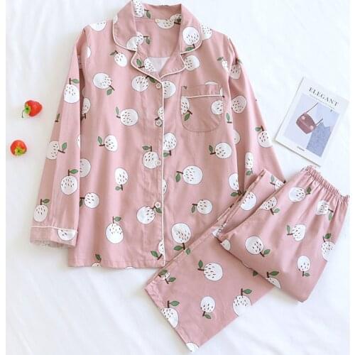 Spring/Autumn Pure Cotton Women Pajamas Set Long Sleeve Trousers Soft Ladies Sleepwear Loose Comfy Cardigan Cotton Homewear Suit