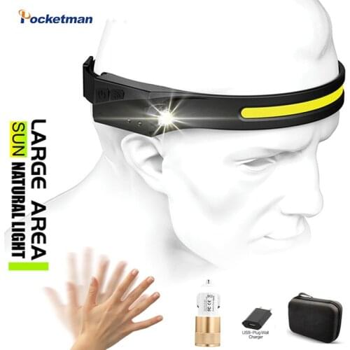Sensor Headlight COB LED Headlamp with Built-in Battery Flashlight USB Rechargeable Head Lamp Torch 5 Lighting Modes Work Light