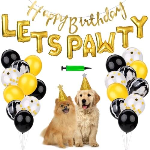 Caps for Pet Happy Birthday Decorations Set Includes Foil Balloons with Banner Birthday Hats Inflator for Dogs Cats Party