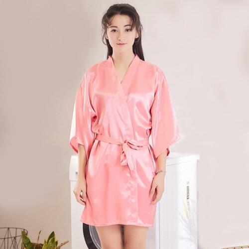 Sexy And Charming Satin Robe V-Neck Solid Kimono Gown Loose Simplicity Sleepwear Thin Bathrobe With Belt Women Summer Home wear