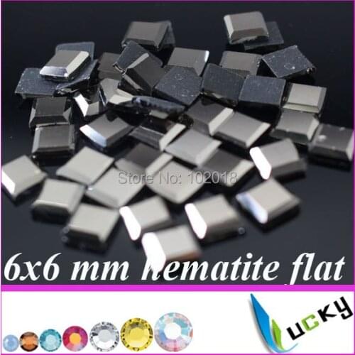 Free shipping 2014 new design hotfix strass rhinestones !288pcs 6x6mm square shape hematite color for clothing set iron on