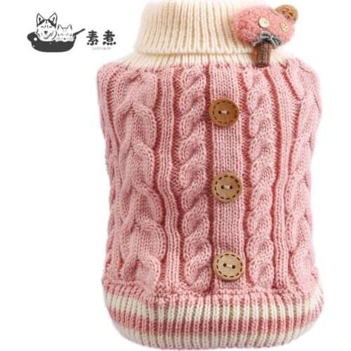 Cat Knited Sweater Autumn Winter Sweater with Hemp Flowers Buttons Comfortable Warm Turtle Neck Design Protection Dog Coat Cloth