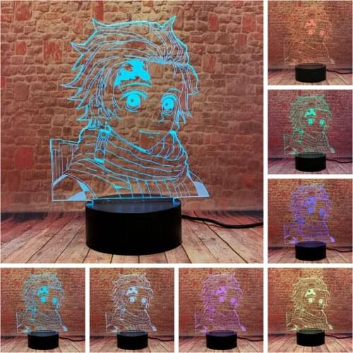 Funny 3D Illusion LED Desk Nightlight Colorful Change Lamp Japan Manga Kamado Tanjirou Demon Slayer Anime Model Toys