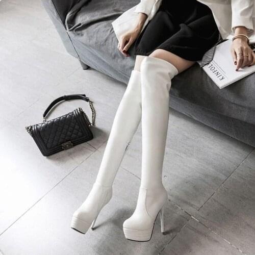 Brand Plus Size 33-46 New Autumn Winter Platform Round Toe 13.5cm Thin High Heel Over The Knee Boots Thigh High Boots Women 2019
