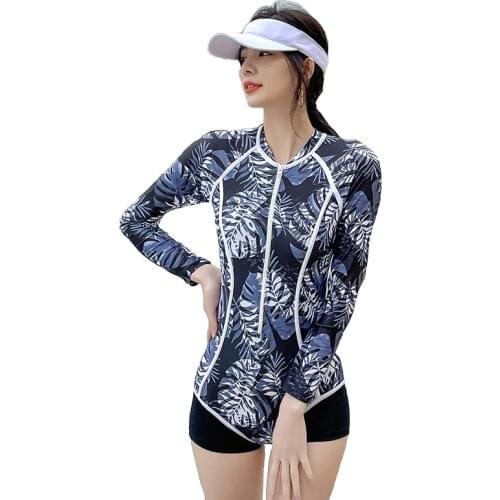 Print Floral One Piece Swimsuit Women Swimwear Monokini Long Sleeve Printed Female Bathing Suit Surfing Bodysuit Swim Wear Beach