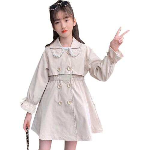 Girls Long Windbreaker Coat Solid Color Girls Coats Outerwear Casual Style Kids Jacket Spring Autumn Clothes Girl 6 8 10 12 14